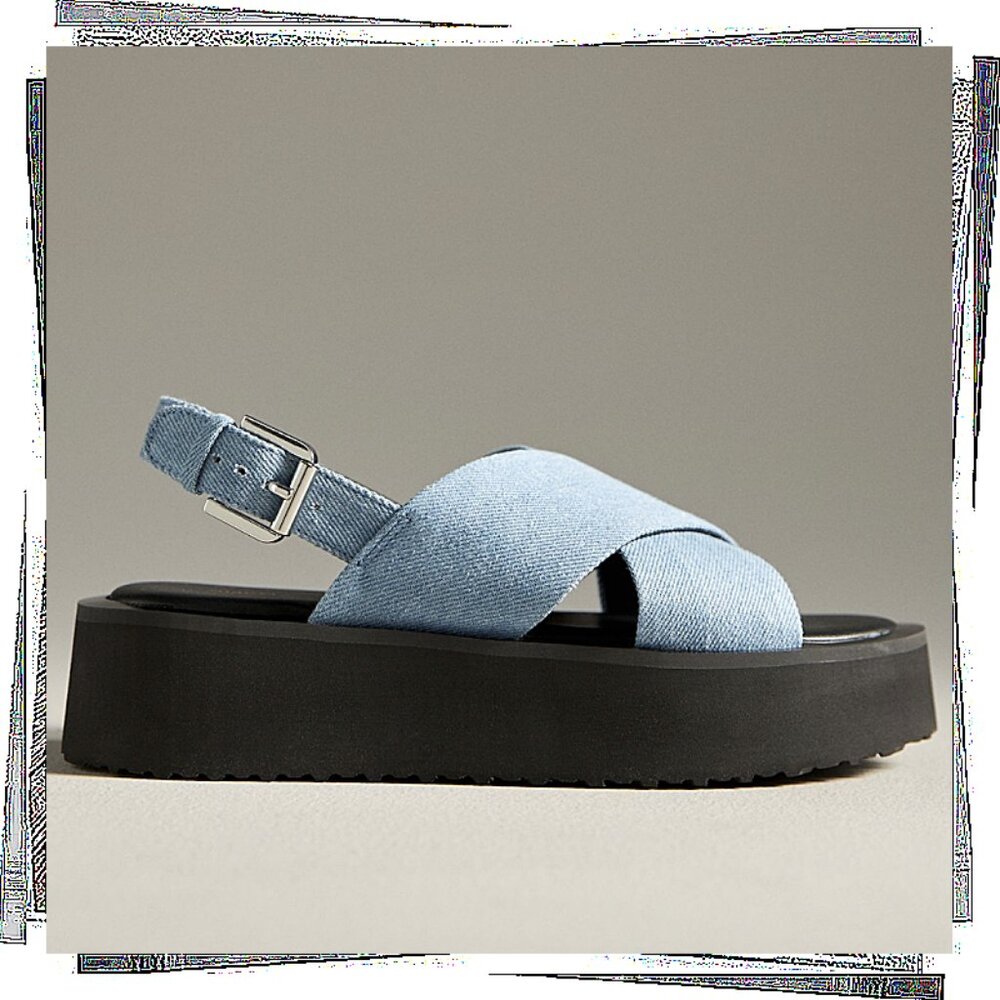 NWT: Light Blue Denim Cross Strap Platform Sandals (38 EU) by Maeve